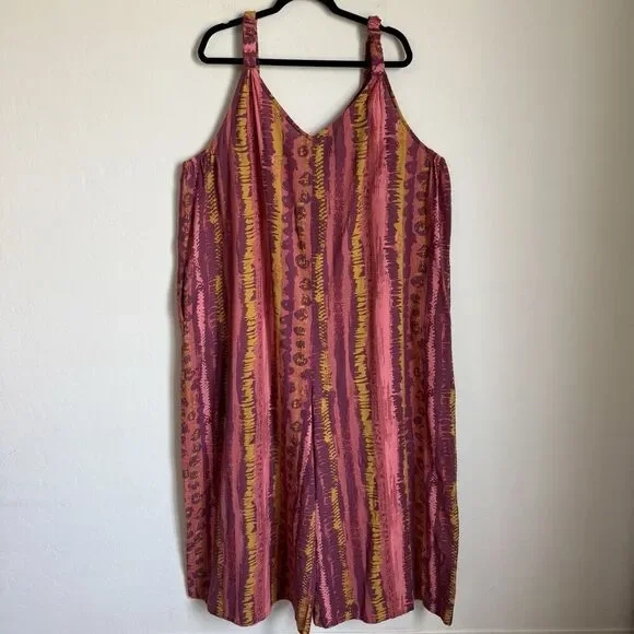 Ashley Stewart Size 22/24 Linen Blend Wide Leg Colorful Artsy Jumpsuit Boho - Picture 3 of 15